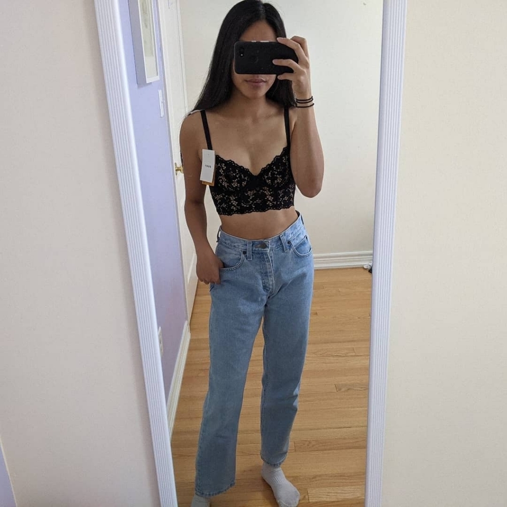 SOLD DKNY black lace bustier top - Picture 1 of 3